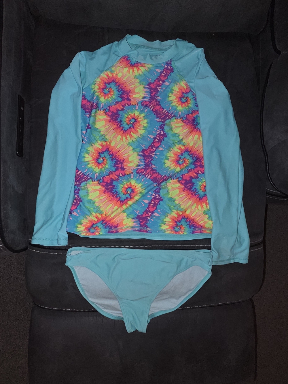 wonder nation Turquoise Tie-Dye Long Sleeve Rash Guard Swim Set Girls Sz 14/16